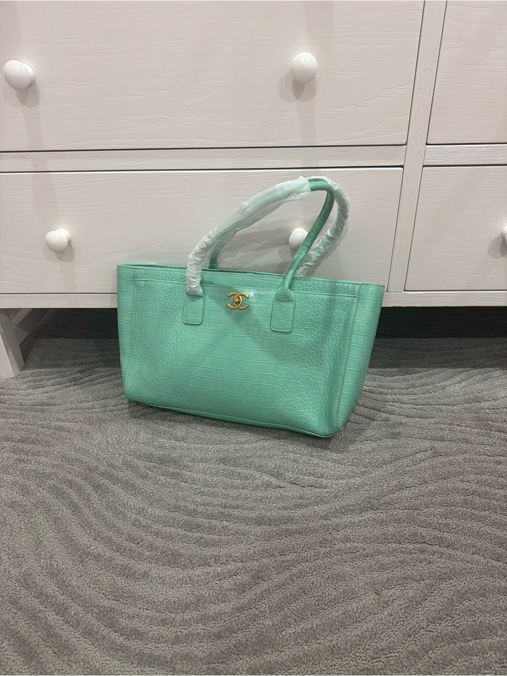 Mint Green Croc-Embossed Leather Tote